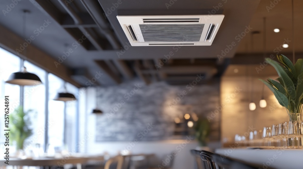 Fototapeta premium Modern cafe ceiling air conditioning unit