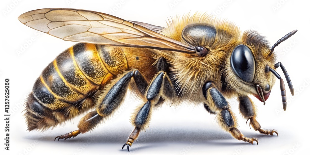 Detailed Illustration of a Honey Bee on a White Background Detailed Illustration of a Honey Bee on a White Background