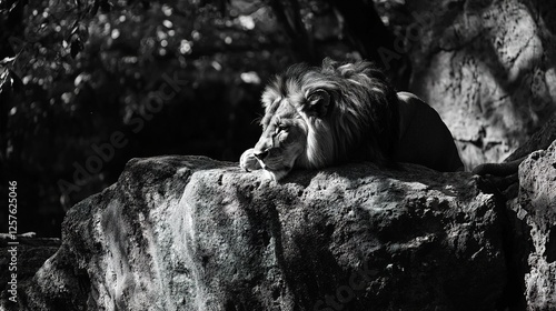 Majestic Lion Resting On A Rocky Outcrop