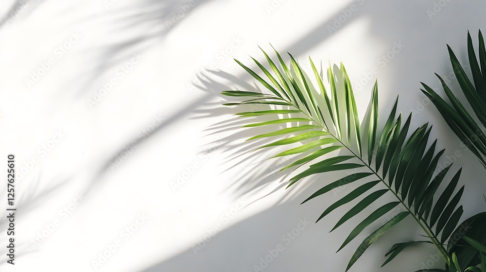 Palm Frond Shadow Play Against White Wall Palm Frond Shadow Play Against White Wall