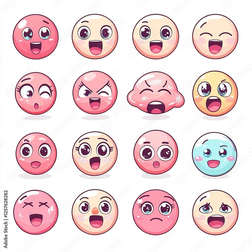 Cute Kawaii Emojis Cartoon Faces Happy Sad Expressions Digital Illustration Set Design Elements for Social Media Stickers Graphic Design Projects Pink Cute Kawaii Emojis Cartoon Faces Happy Sad Expressions Digital Illustration Set Design Elements for Social Media Stickers Graphic Design Projects Pink