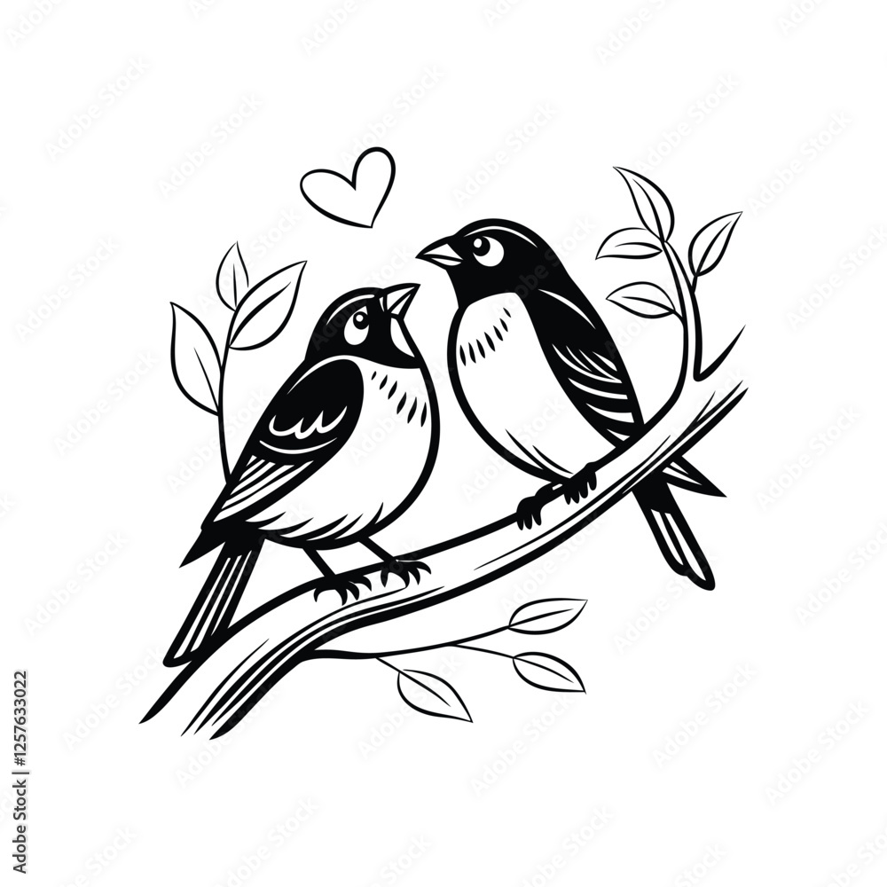 Sticker Of Black And White Cute Love Birds Sticker Of Black And White Cute Love Birds