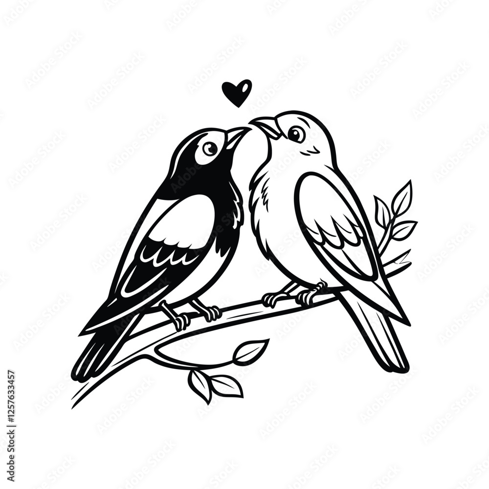 Obraz premium Sticker Of Black And White Cute Love Birds