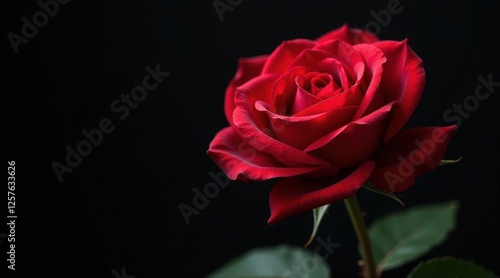 Wallpaper Mural A single, dark red rose, elegantly posed against a stark black background, showcases the exquisite detail and velvety texture of its petals. Torontodigital.ca