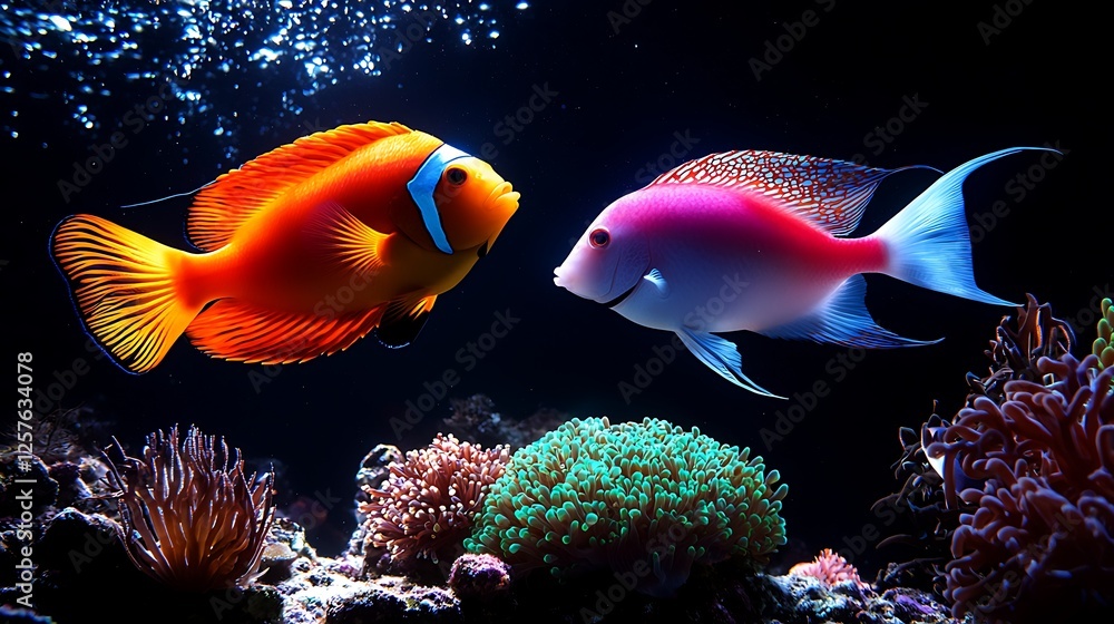 Obraz premium Pixelated Clownfish And Coral Reef In Aquarium