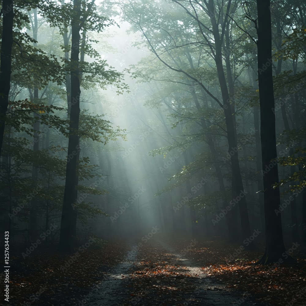 Obraz premium Fog in nature, mystical forest and beautiful scenery