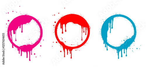 Spray painted rounds frames for text. stencils border. isolated on white background. vector illustration