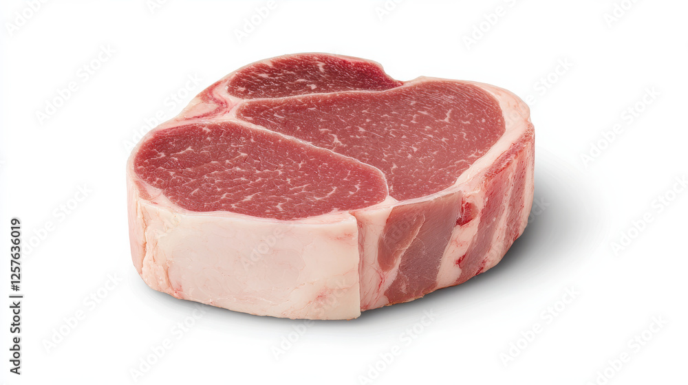 Raw lamb chop with marbled texture on white background Raw lamb chop with marbled texture on white background