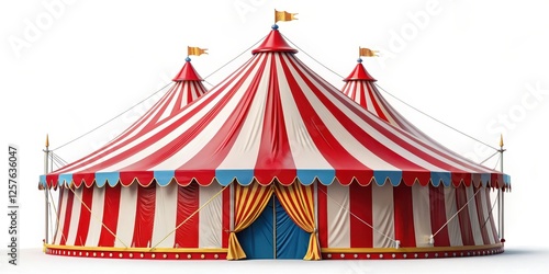 Red and White Striped Circus Tent on White Background