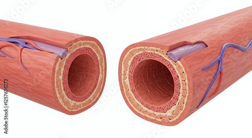 Cross section of a blood vessel showing its inner layers
