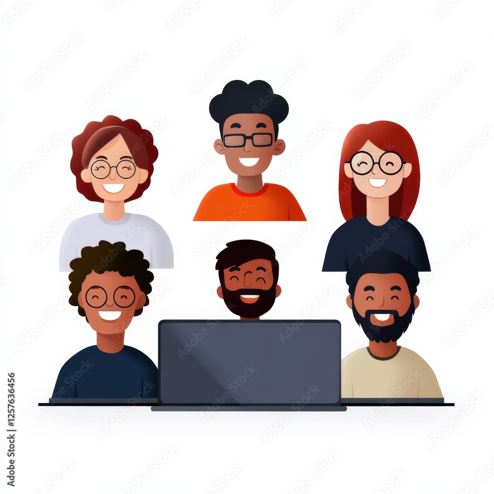 Group of diverse people meeting online via video call. Group of diverse people meeting online via video call.