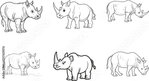 set of Rhinoceros animals vector on white background 