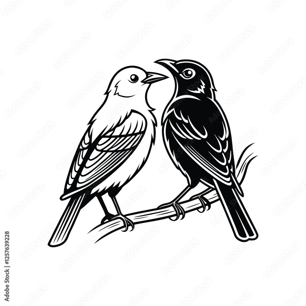 Fototapeta premium sticker of black and white cute love birds 