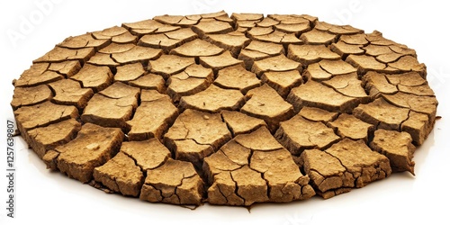 Cracked Earth Disk on White Background