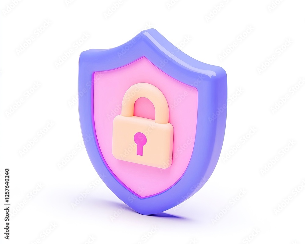 Fototapeta premium A colorful shield icon featuring a padlock, symbolizing security and protection in a modern design, isolate on white background.