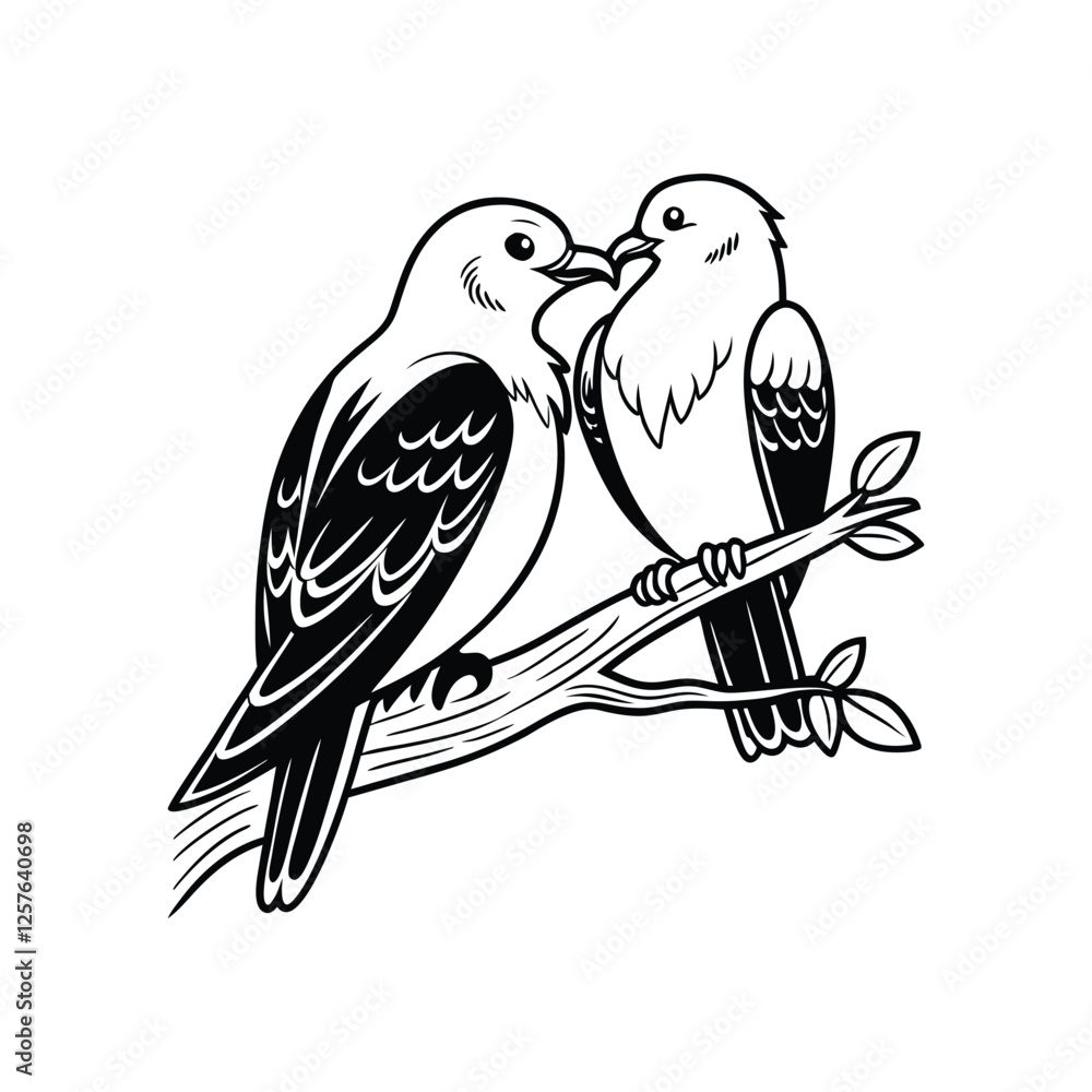 Fototapeta premium sticker of black and white cute love birds 