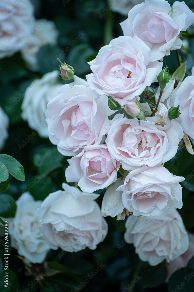 Bush of pale roses. Calm light.Natural floral background. Bush of pale roses. Calm light.Natural floral background.