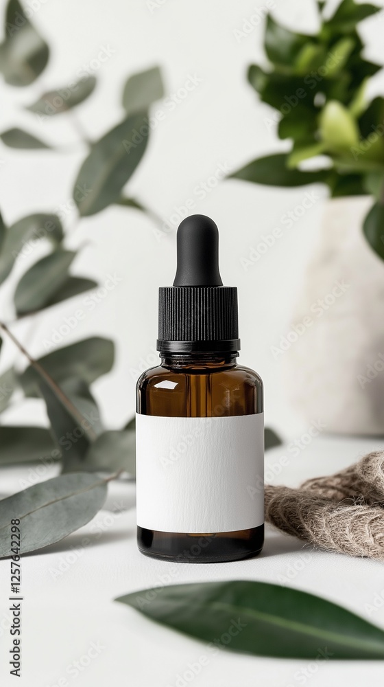 A glass dropper beauty serum bottle with a bright background. A glass dropper beauty serum bottle with a bright background.