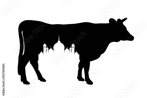 A cow and a mosque, united in a symbol of faith and tradition. Strength, devotion, and sacrifice in one silhouette