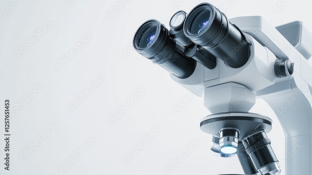 Microscope close-up, lab research, science background Microscope close-up, lab research, science background