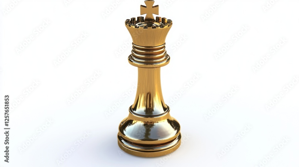 Golden chess queen, isolated, white background, strategy game Golden chess queen, isolated, white background, strategy game