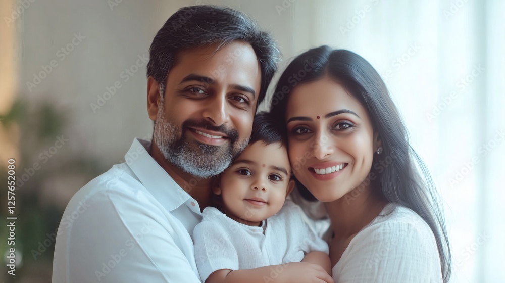 A delightful Indian family portrait featuring a father, mother, and son A delightful Indian family portrait featuring a father, mother, and son