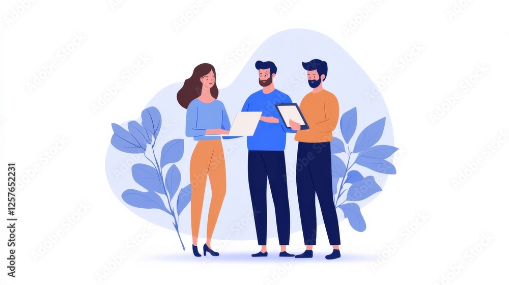teamwork illustration with people and technology teamwork illustration with people and technology