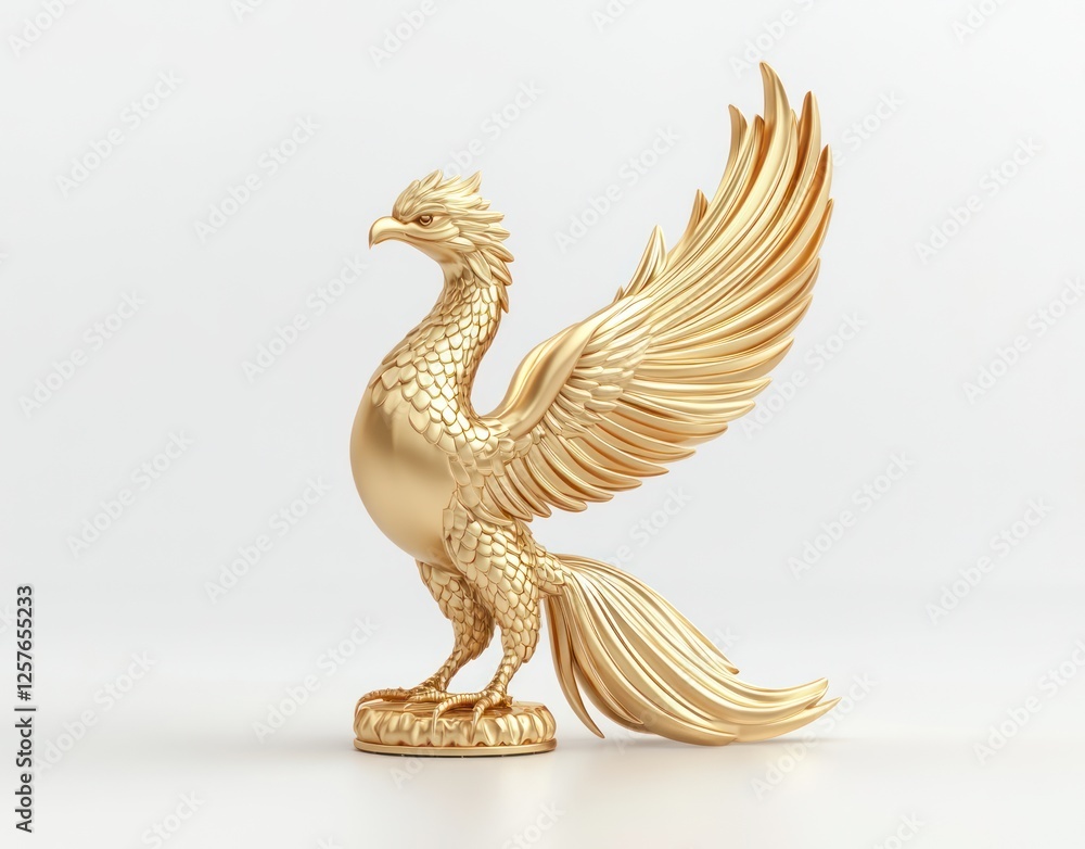 Fototapeta premium a brass phoenix bird figurine on white background.