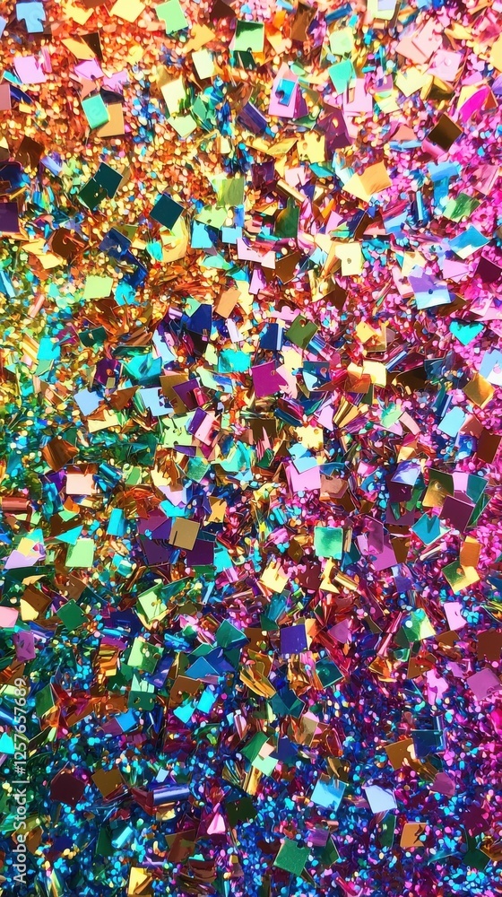 Fototapeta premium Vibrant confetti texture on glossy surface a celebration of color