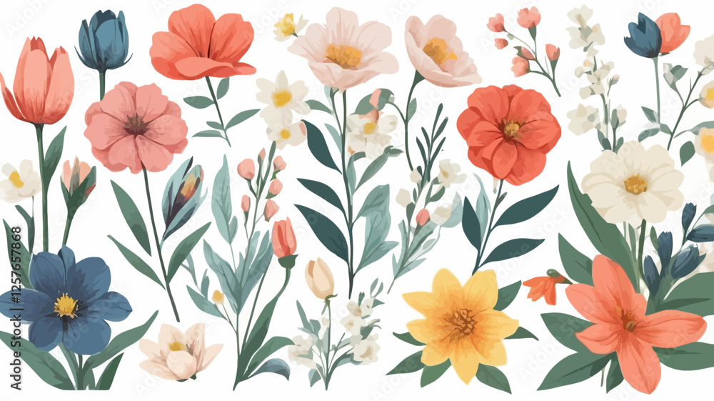 A beautiful collection of hand-drawn flowers in vibrant colors, showcasing delicate petals and natural beauty, perfect for decor and design projects. A beautiful collection of hand-drawn flowers in vibrant colors, showcasing delicate petals and natural beauty, perfect for decor and design projects.
