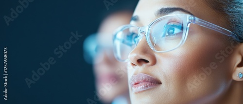 Woman wearing glasses looking forward