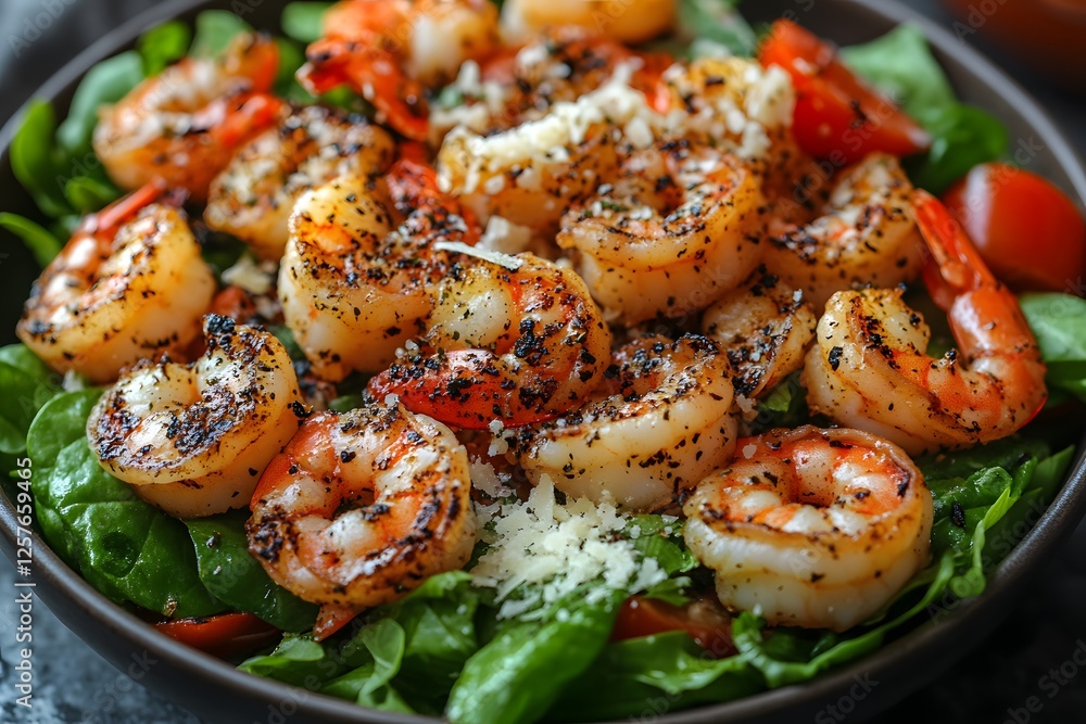 Grilled Shrimp Salad with Spinach, Cherry Tomatoes, and Parmesan Grilled Shrimp Salad with Spinach, Cherry Tomatoes, and Parmesan