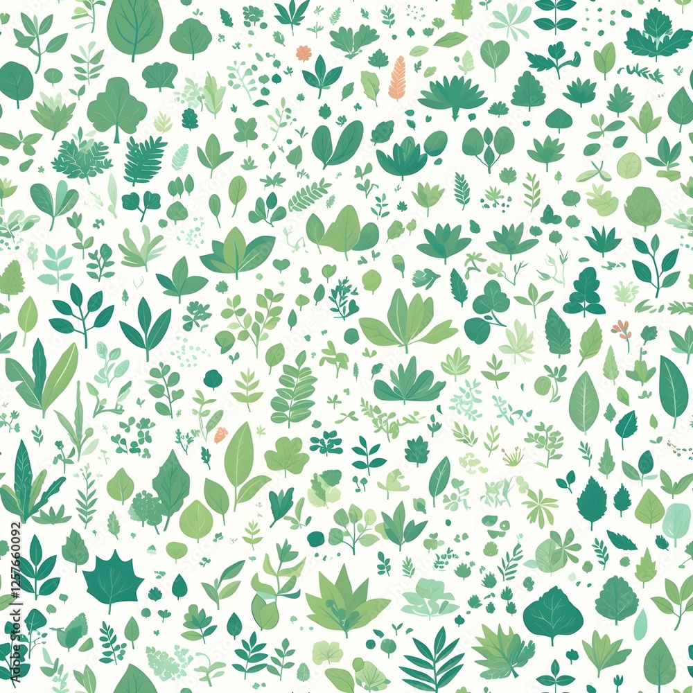 Seamless pattern of foliage in vibrant green and turquoise tones
