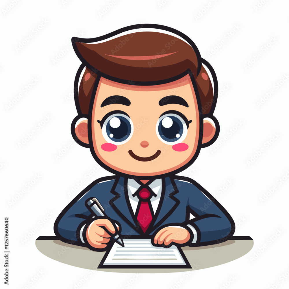 Cute businessman writing on a document Cute businessman writing on a document
