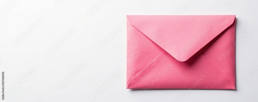 Aged pink envelope, back view, sealed, white background, closed, surface Aged pink envelope, back view, sealed, white background, closed, surface