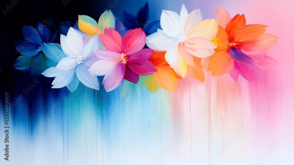 Obraz premium A bunch of colorful flowers on a blue and pink background