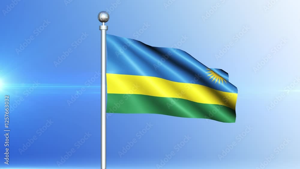 Rwanda flag waving on a pole seamless loop. Flag of Rwanda Rwanda flag waving on a pole seamless loop. Flag of Rwanda