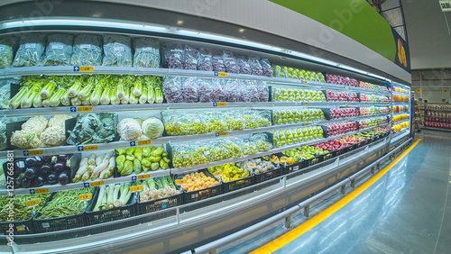 Wallpaper Mural Fresh produce displayed on shelves in refrigerated section of supermarket Torontodigital.ca