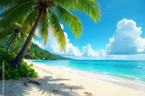 Wallpaper Mural Serene Tropical Beach Scene Lush Palm Trees Frame Azure Ocean Waves on Pristine White Sand Torontodigital.ca