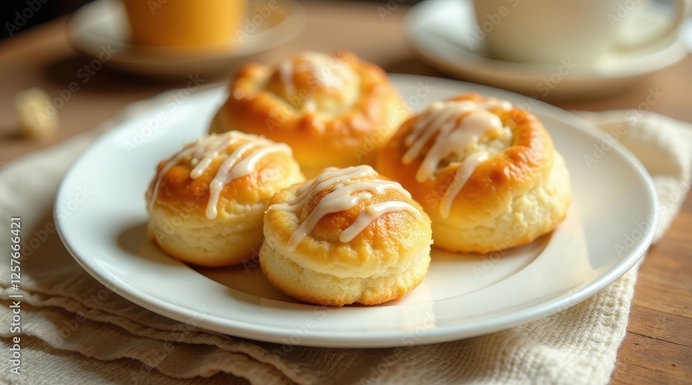 Sweet Baked Goods on a Plate with Icing Drizzle Sweet Baked Goods on a Plate with Icing Drizzle