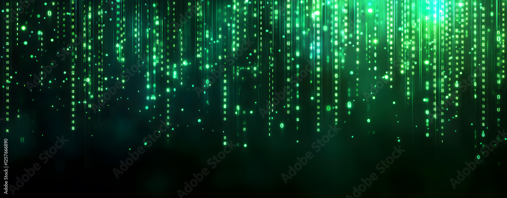Abstract Green Digital Rain Background Image with Glowing Particles and Lines Abstract Green Digital Rain Background Image with Glowing Particles and Lines