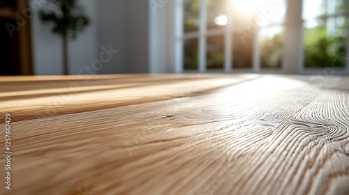 Wooden Table Top In Bright Interior