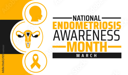 National Endometriosis Awareness Month background banner or poster design template. observed every year in March. Holiday concept. Use to any Template, card, poster, placard, template.