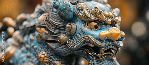 Wallpaper Mural Temple Guardian Lion Closeup, Asian Shrine, Bronze Detail Torontodigital.ca
