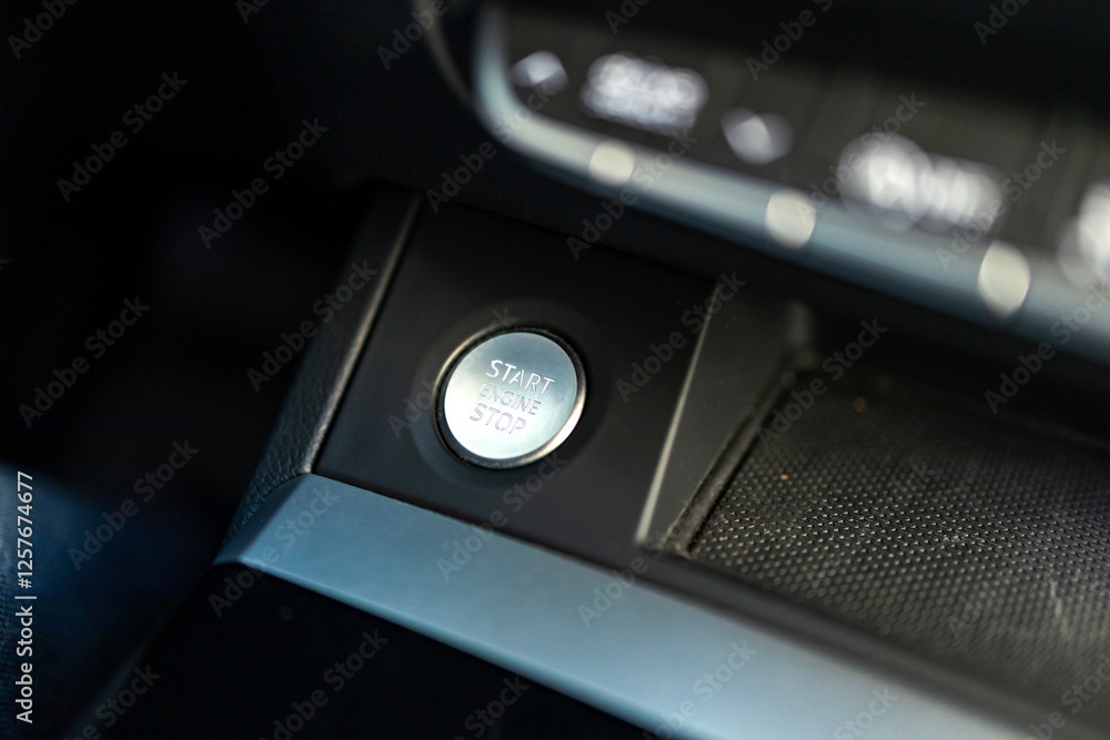 Close up of a start button in a car. Close up of a start button in a car.