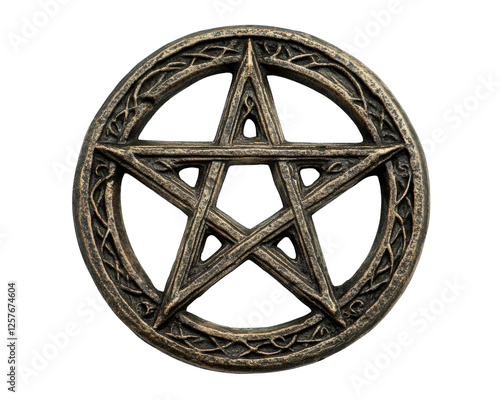 mystical pentacle symbol with intricate designs, representing sacred geometry and spirituality. This emblem is often associated with various esoteric practices and beliefs