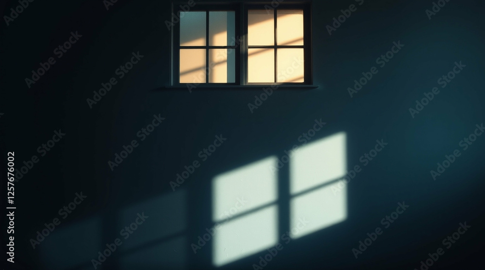 Illuminated window with soft light play on the wall creating geometric patterns Illuminated window with soft light play on the wall creating geometric patterns