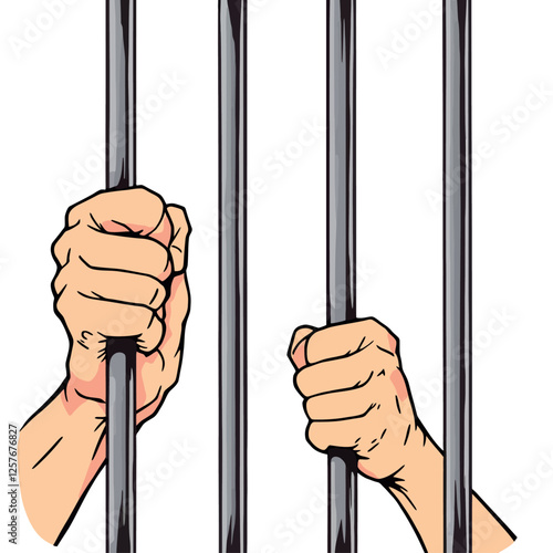 Vsai prisoner grasping jail bars, imprisonment and incarceration concept