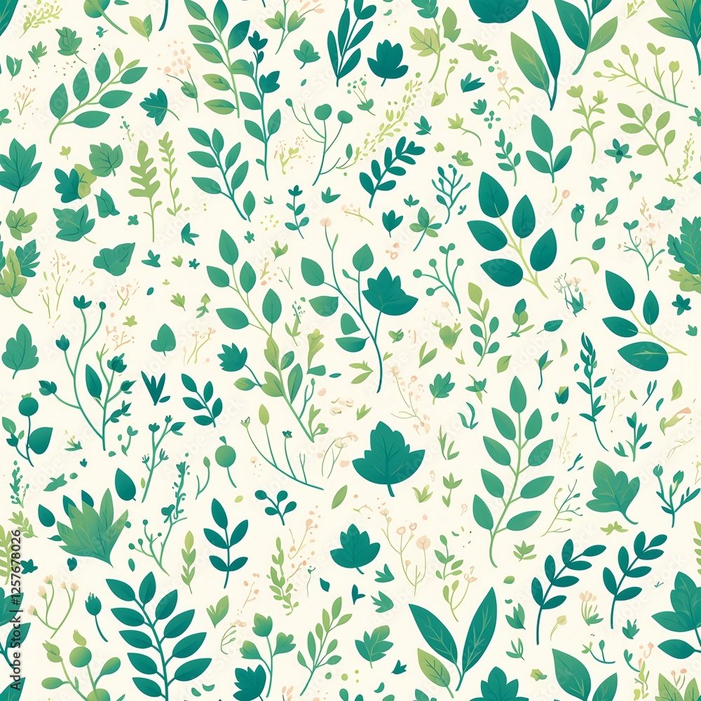 Seamless pattern of foliage in vibrant green and turquoise tones Seamless pattern of foliage in vibrant green and turquoise tones