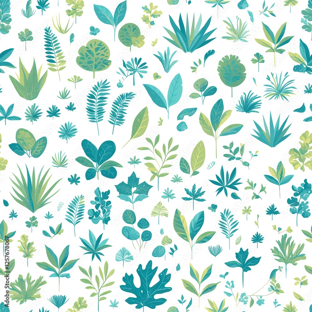 Seamless pattern of foliage in vibrant green and turquoise tones Seamless pattern of foliage in vibrant green and turquoise tones